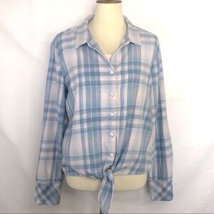 CLOTH & STONE ANTHROPOLOGIE TIE FRONT PLAID BUTTON DOWN SHIRT